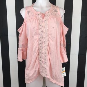 5 for $25 Style & Co Pink Cold Shoulder Sequin Top